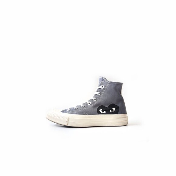 Comme Des Garcons PLAY Gray Converse High Top Sneakers Womens Size 6 - Picture 1 of 9